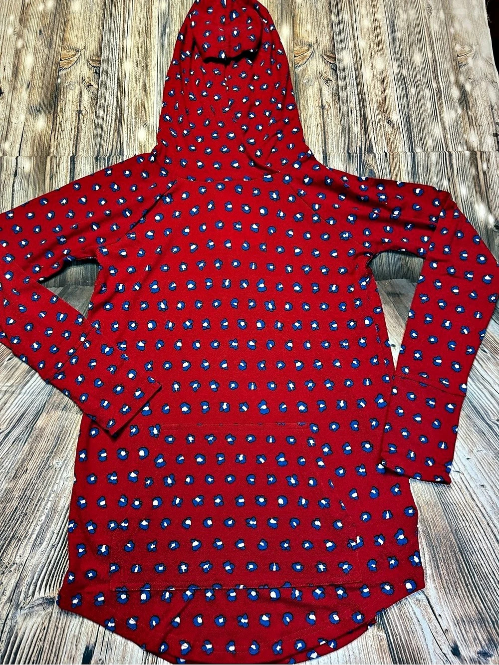 New LuLaRoe Amber Hoodie Red & Blue Polka Dot XS